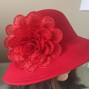 Bling Studded Flower Felt Bucket Hat